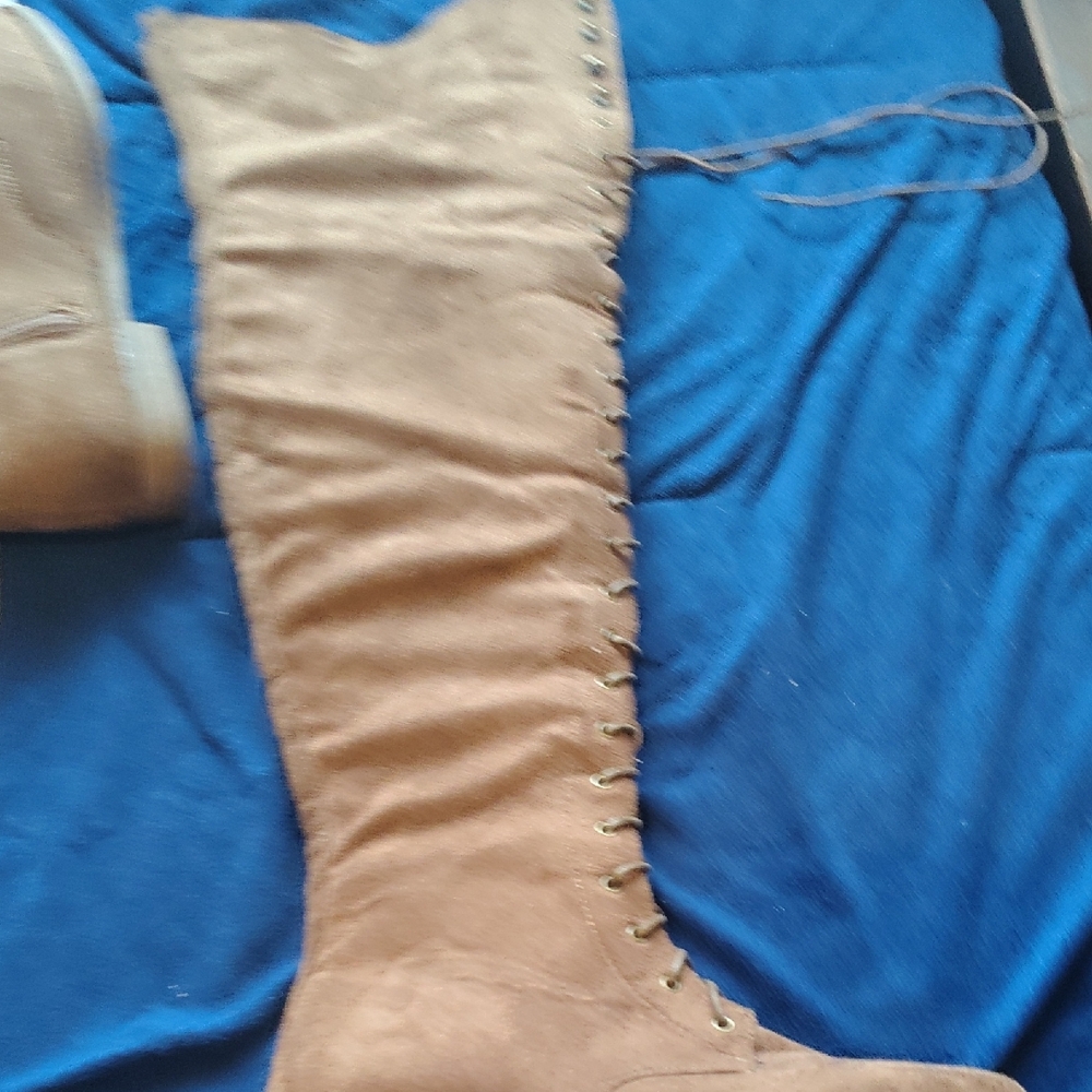 Women’s Tall Lace-Up Suede Boots - Tan Or Taupe Brown Color - Picture 7 of 9